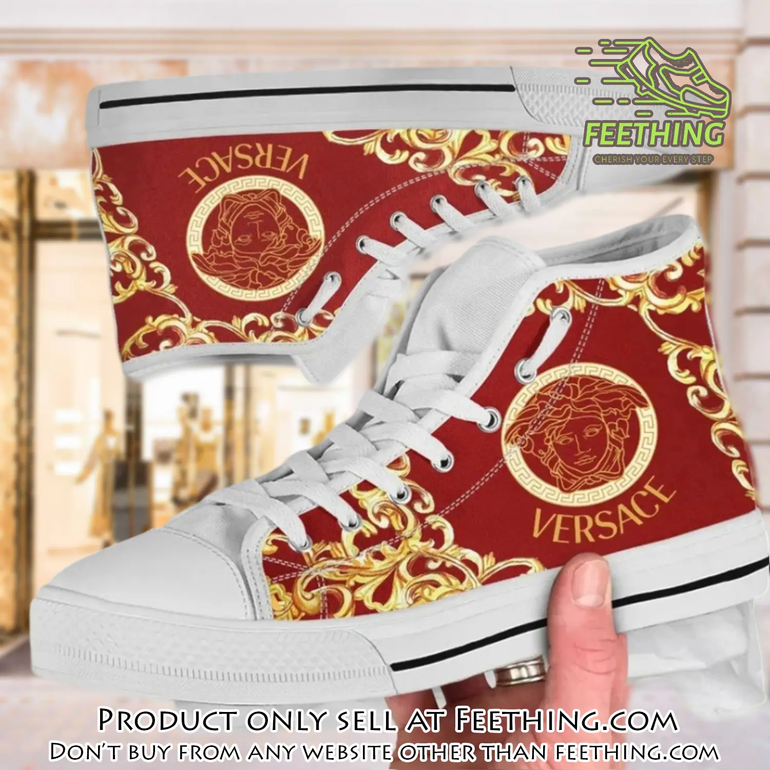 Versace medusa red gold high top canvas shoes luxury brand gifts for men women ft3842334